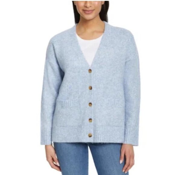 NWOT Ella Moss Women's L Light Blue Knit Cardigan Sweater V Neck Button Front - Picture 1 of 9